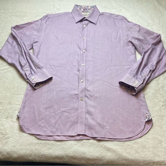 Ted Baker Endurance Brickma Purple Long Sleeve Button Down Shirt Size 16 - Picture 1 of 14